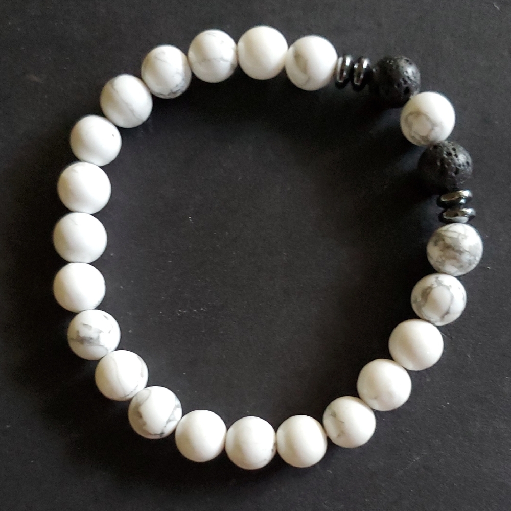 Unisex Howlite & Lava Beaded Bracelet